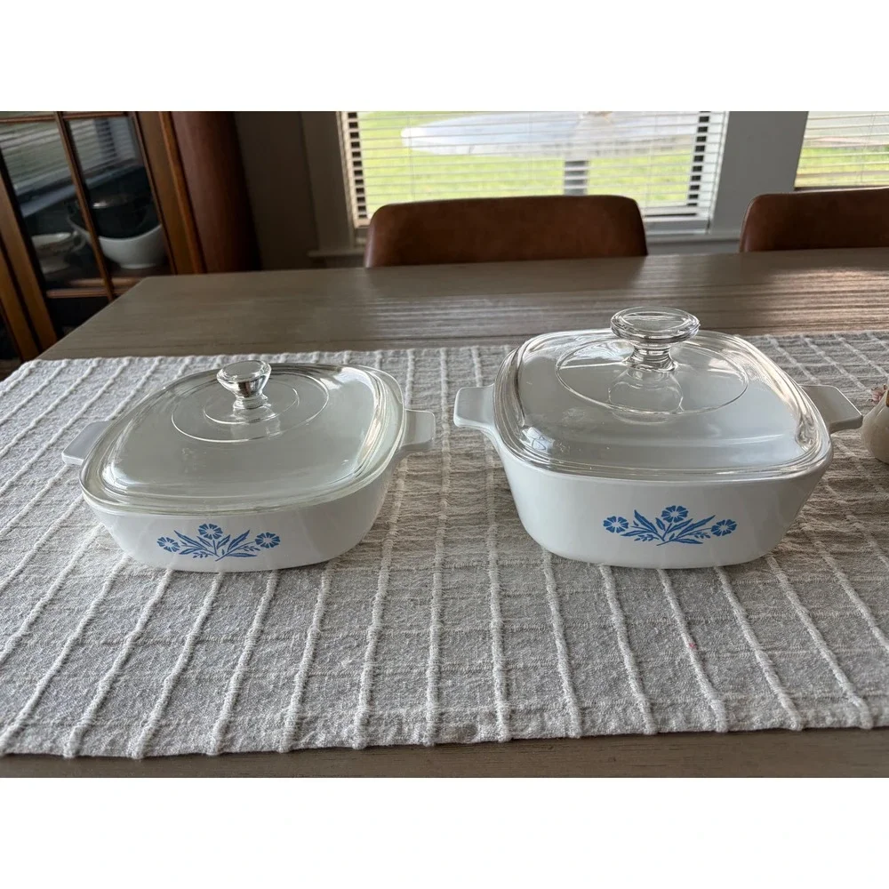 Vintage Corning Ware Blue Cornflower Casserole Set 1QT P1B & 1.5QT P1 1/2B Lids